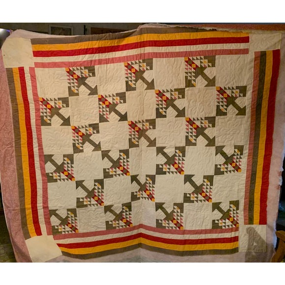 Vintage Trees Twin / Throw Quilt -Hand Pieced / Hand Quilted - Picture 1 of 4
